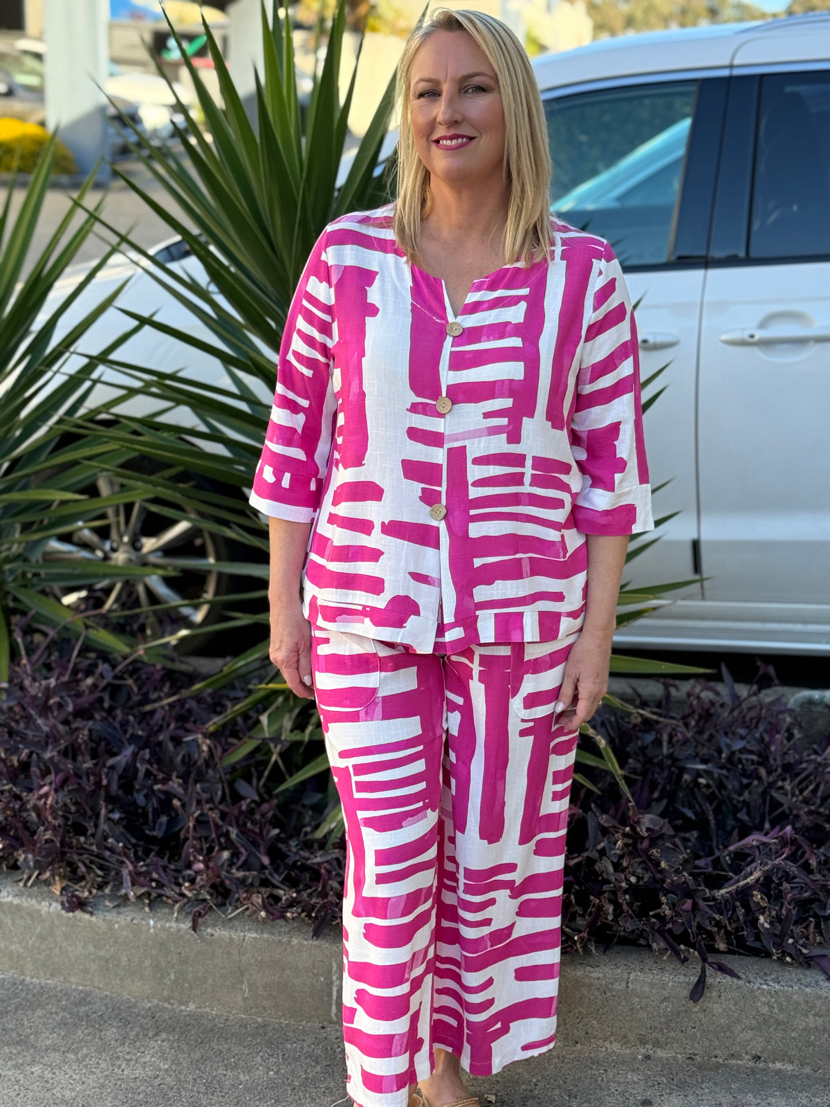 Darga Pink Geometrics Linen Top