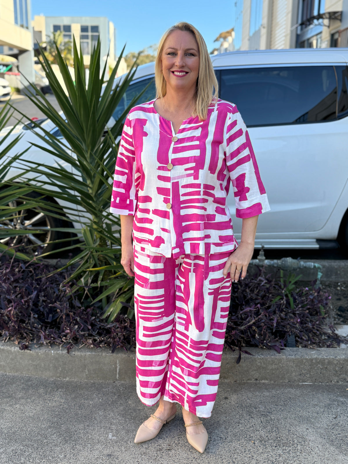 Darga Pink Geometrics Linen Top