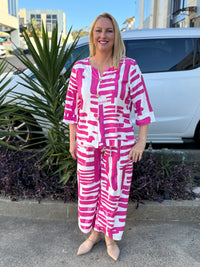 Darga Pink Geometrics Linen Top