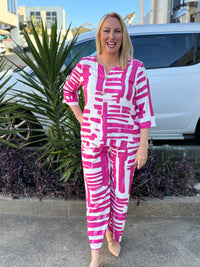 Darga Pink Geometrics Linen Top