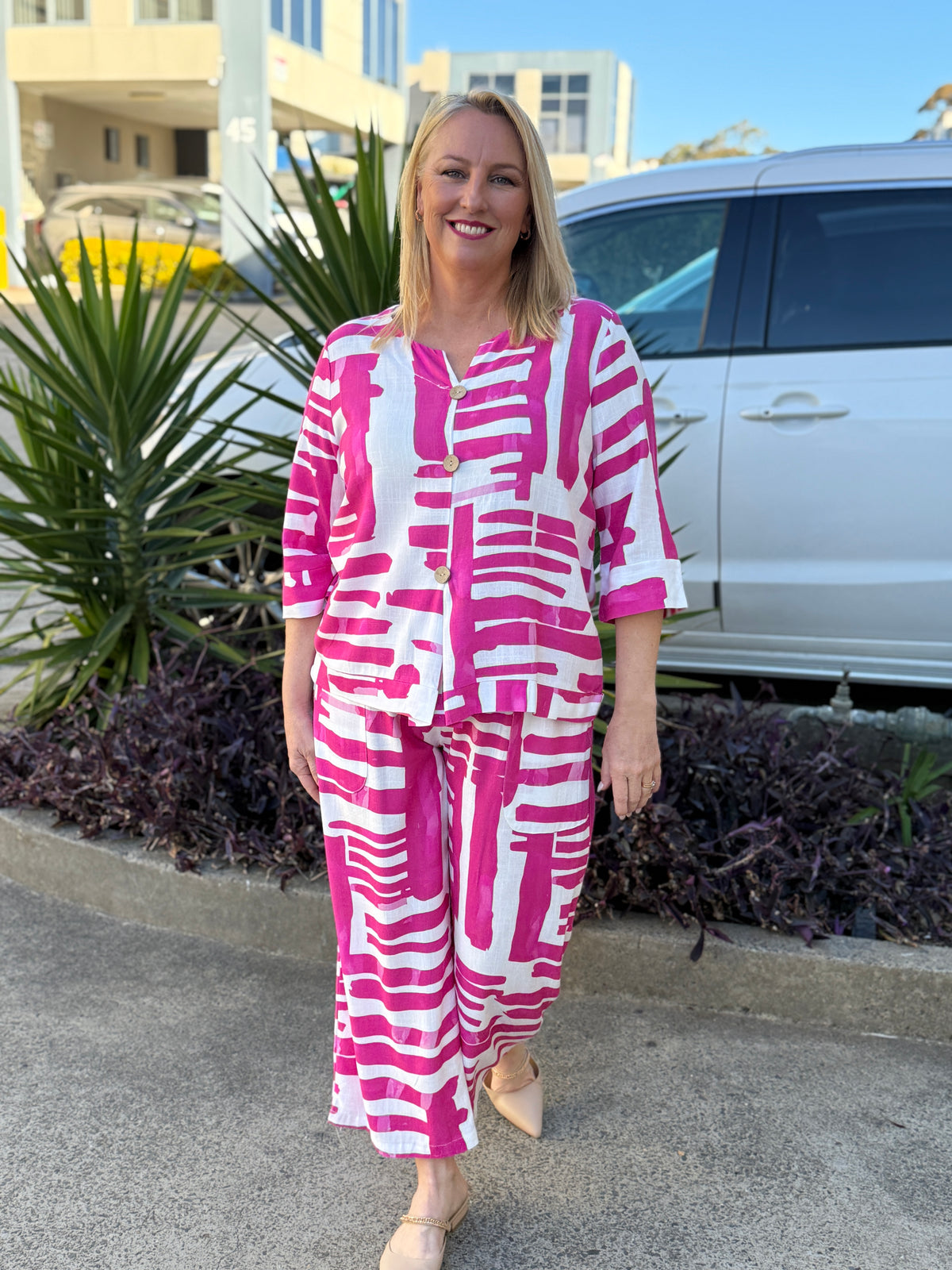 Darga Pink Geometrics Linen Top