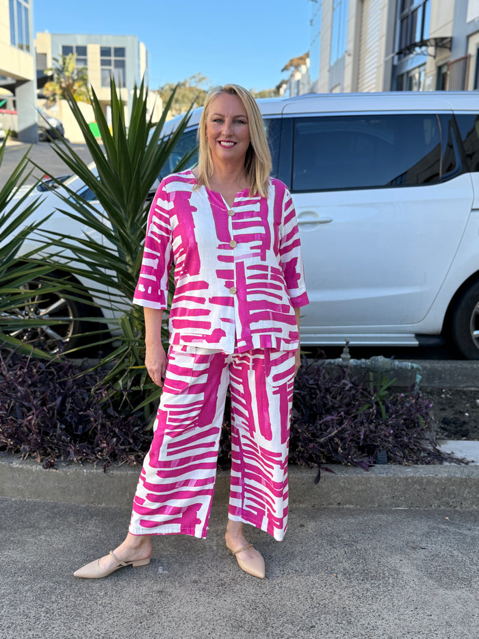 Darga Pink Geometrics Linen Top