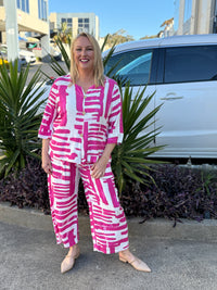 Darga Pink Geometrics Linen Top