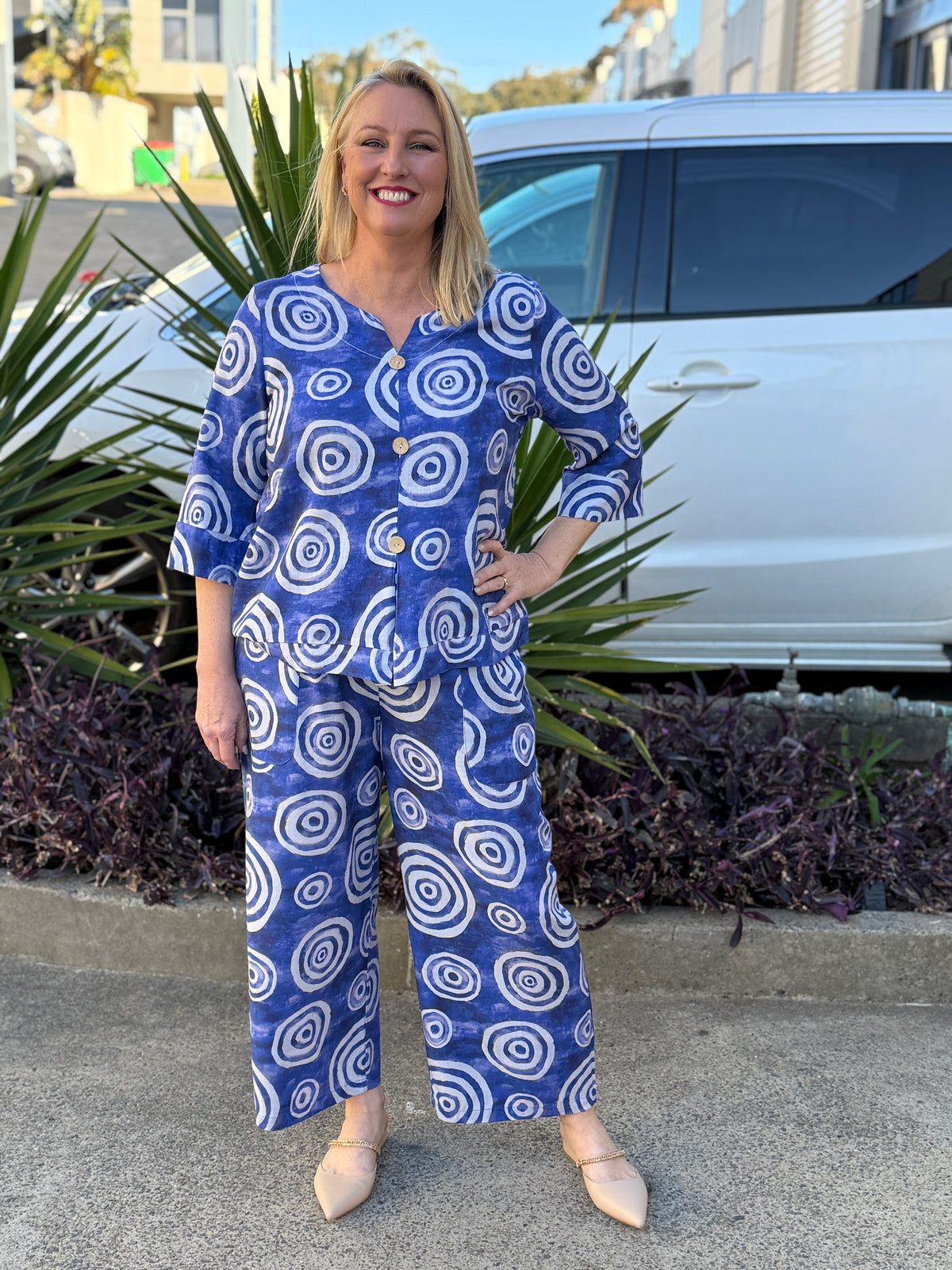 Darga Blue Swirl Linen Top