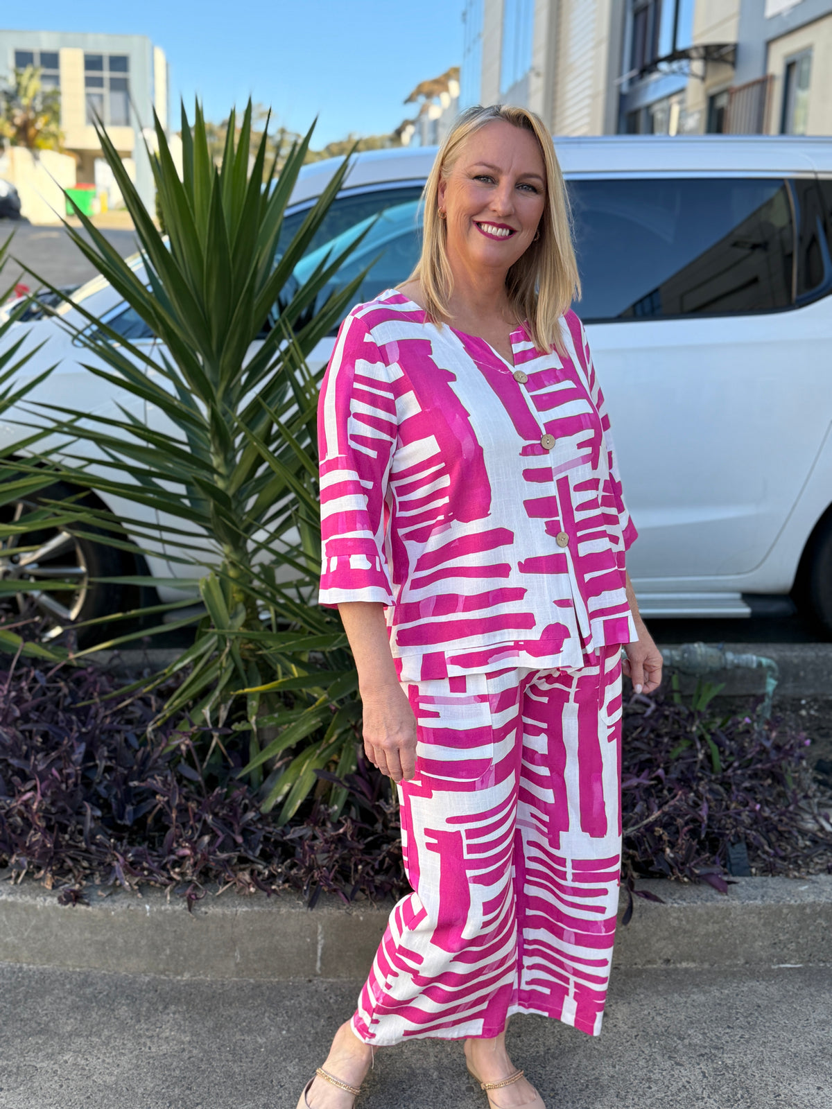 Niylah Pink Geometrics Linen Pants