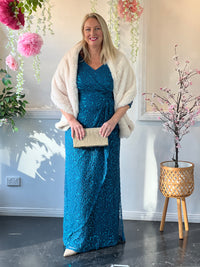 Darla Teal Sequin Evening Gown