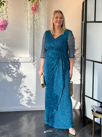Darla Teal Sequin Evening Gown