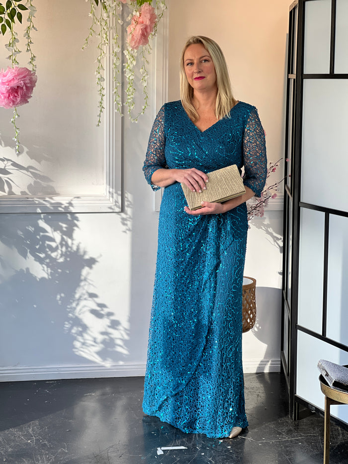 Darla Teal Sequin Evening Gown