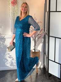 Darla Teal Sequin Evening Gown