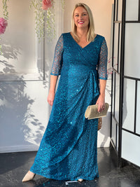 Darla Teal Sequin Evening Gown