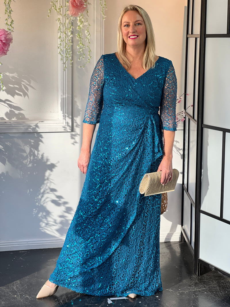 Darla Teal Sequin Evening Gown