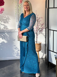 Darla Teal Sequin Evening Gown