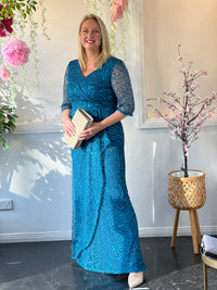 Darla Teal Sequin Evening Gown