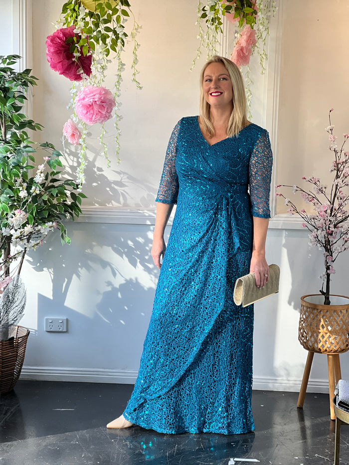 Darla Teal Sequin Evening Gown