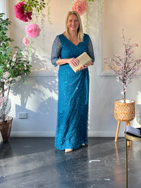 Darla Teal Sequin Evening Gown