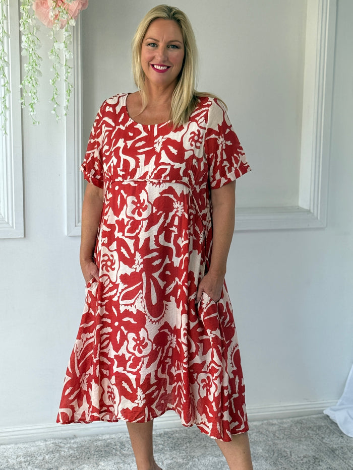 Demi Coral Abstract Layering Dress