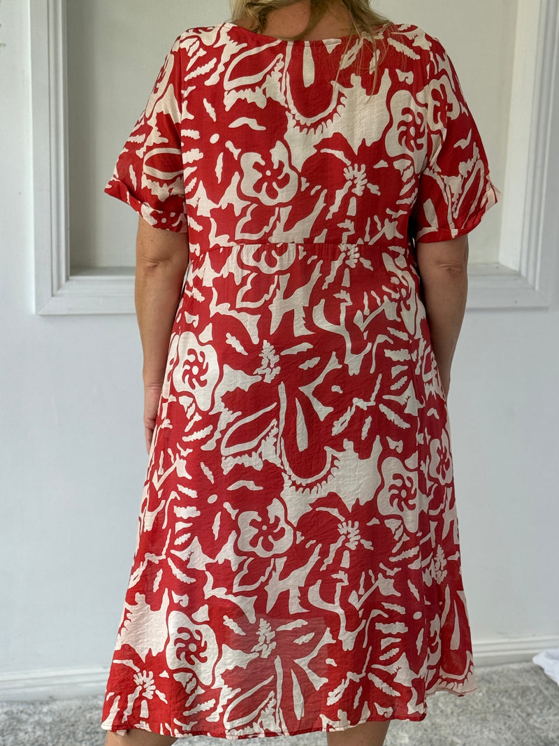 Demi Coral Abstract Layering Dress