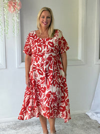 Demi Coral Abstract Layering Dress