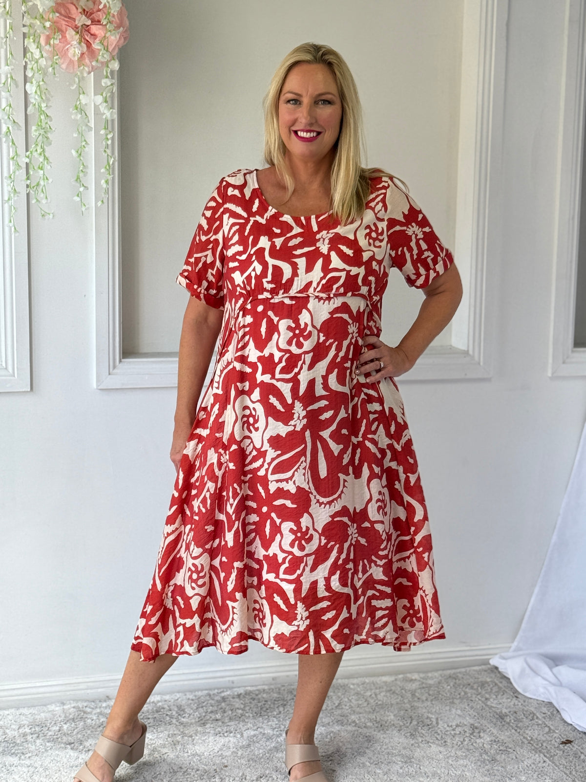 Demi Coral Abstract Layering Dress