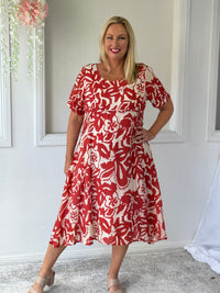 Demi Coral Abstract Layering Dress