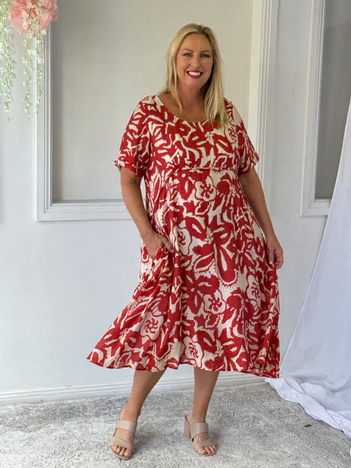 Demi Coral Abstract Layering Dress