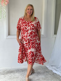 Demi Coral Abstract Layering Dress