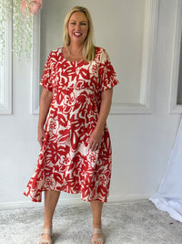 Demi Coral Abstract Layering Dress