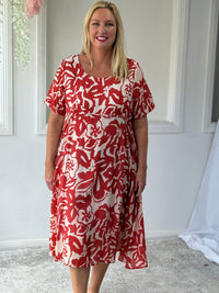 Demi Coral Abstract Layering Dress