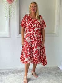 Demi Coral Abstract Layering Dress