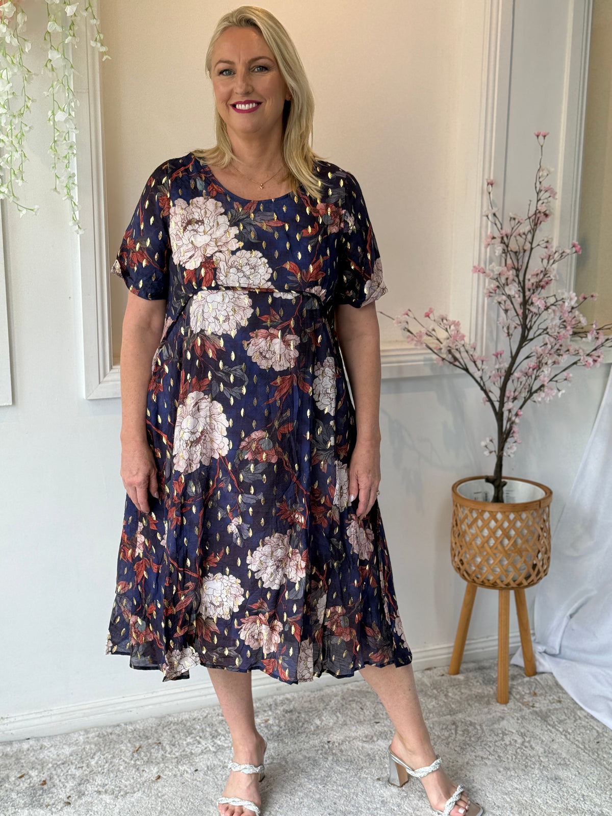 Demi Navy Floral Layering Dress