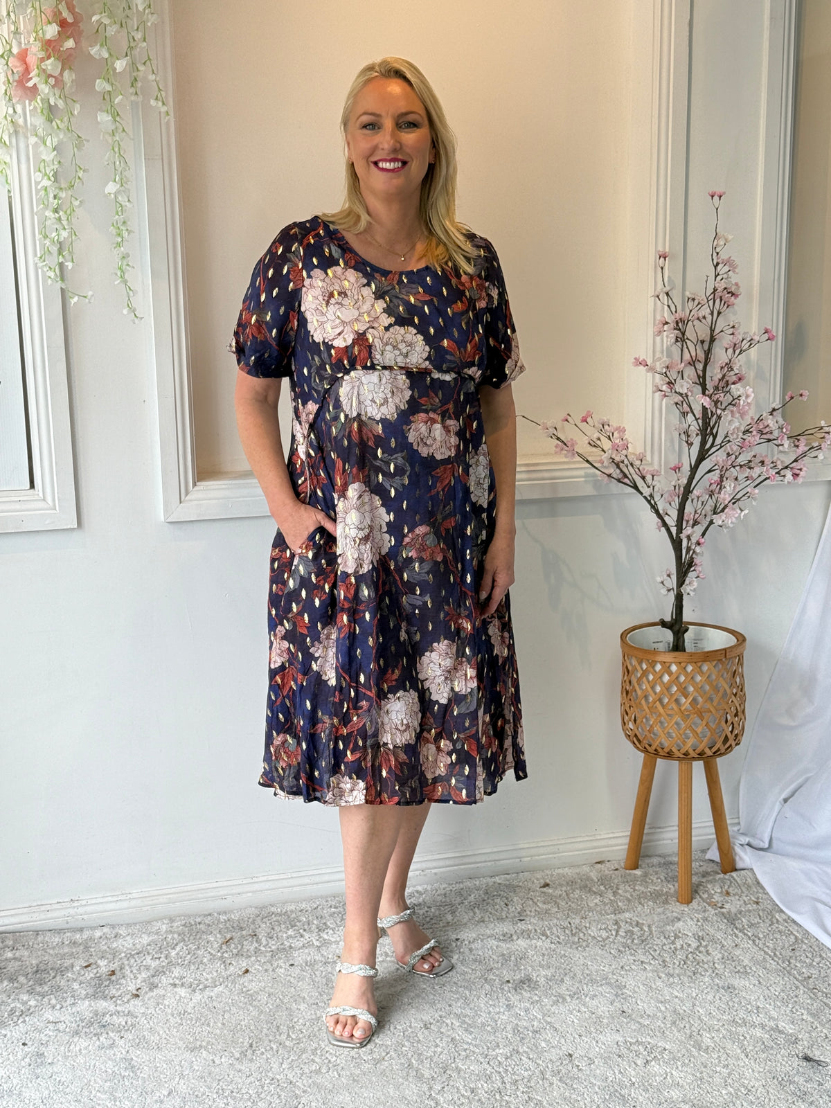 Demi Navy Floral Layering Dress