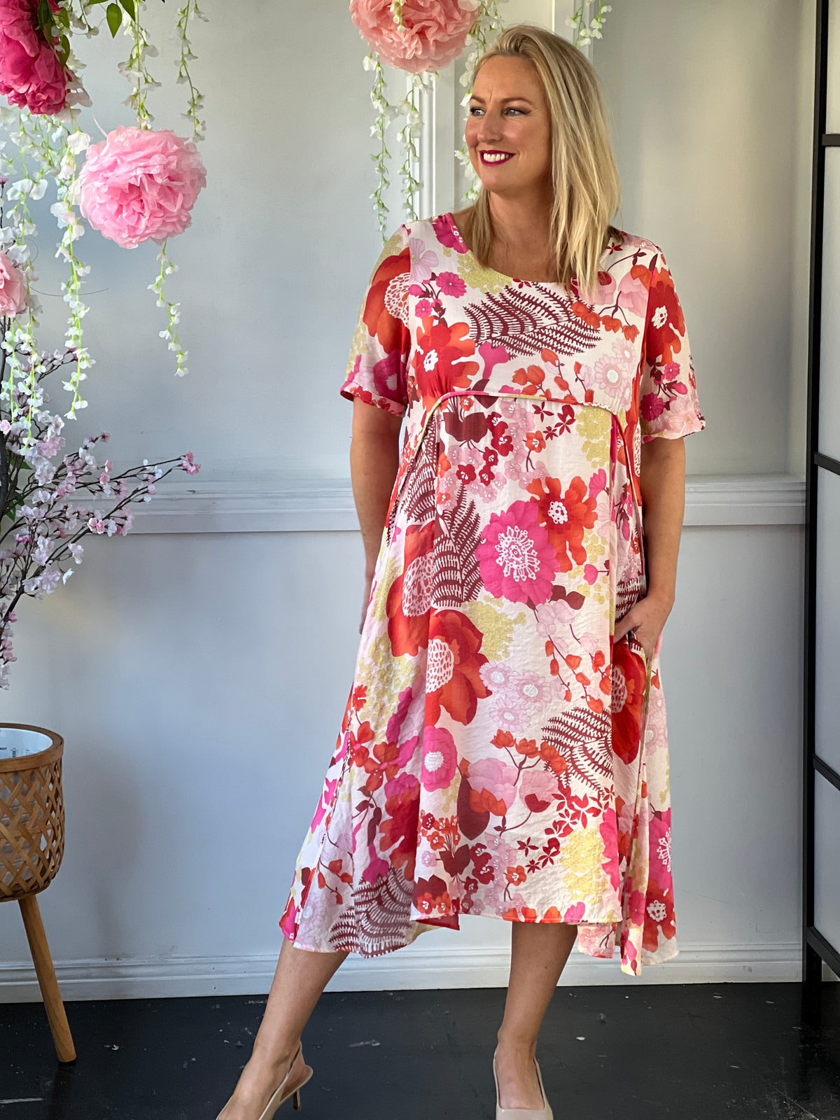 Demi Red Floral Layering Dress