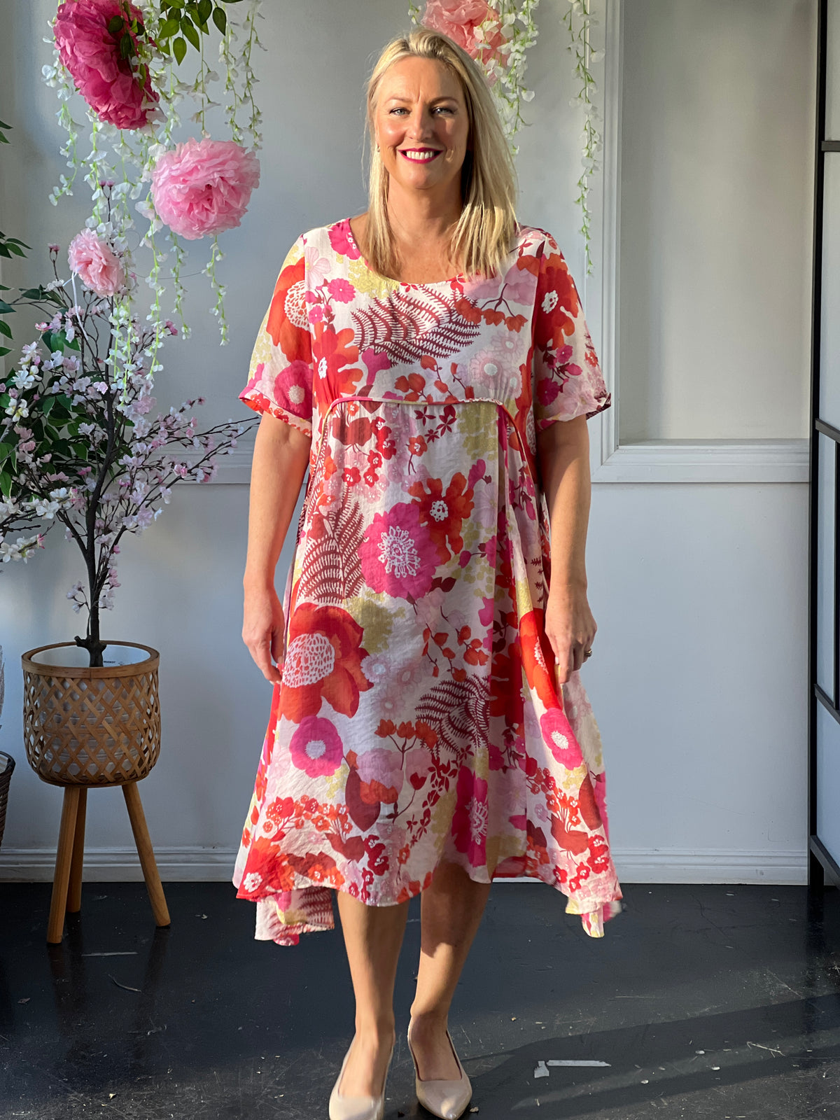 Demi Red Floral Layering Dress