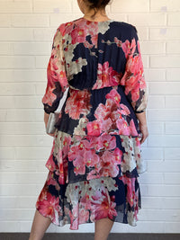 Desaily Navy Blossom Silk Dress