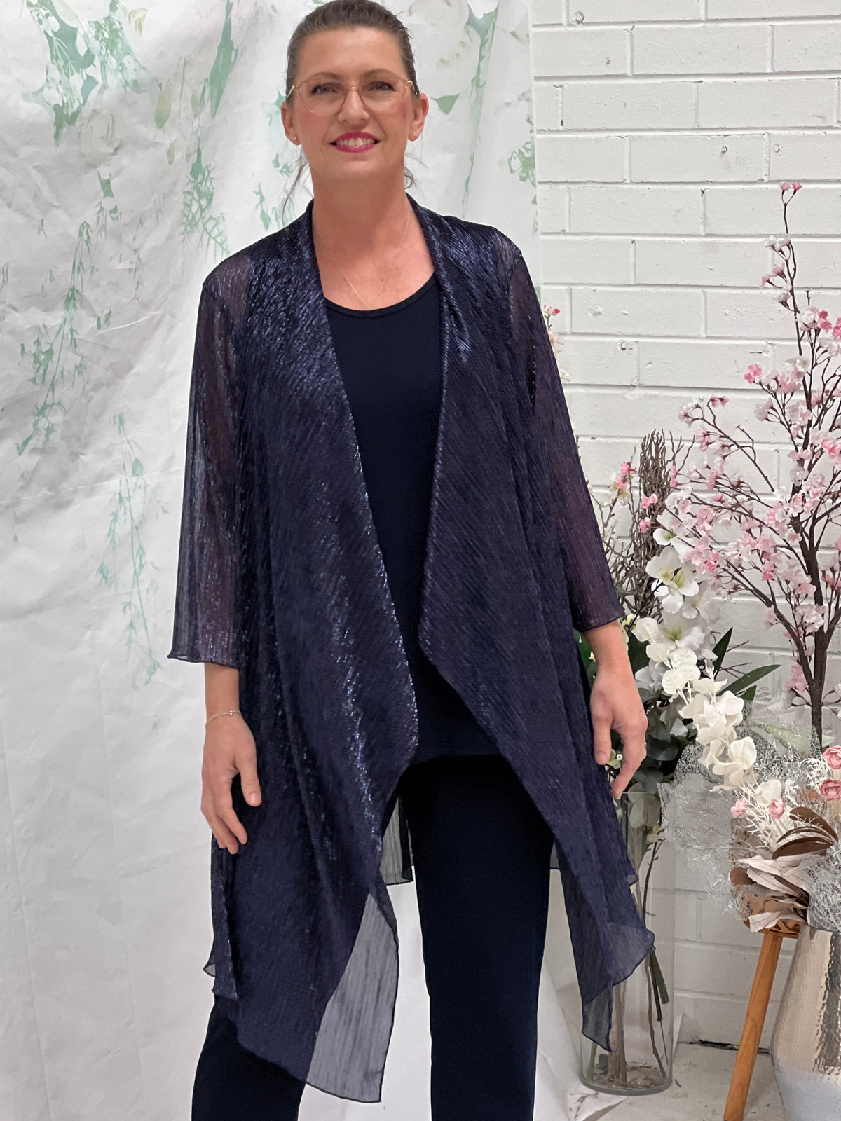 Donna Navy Metallic Cardigan