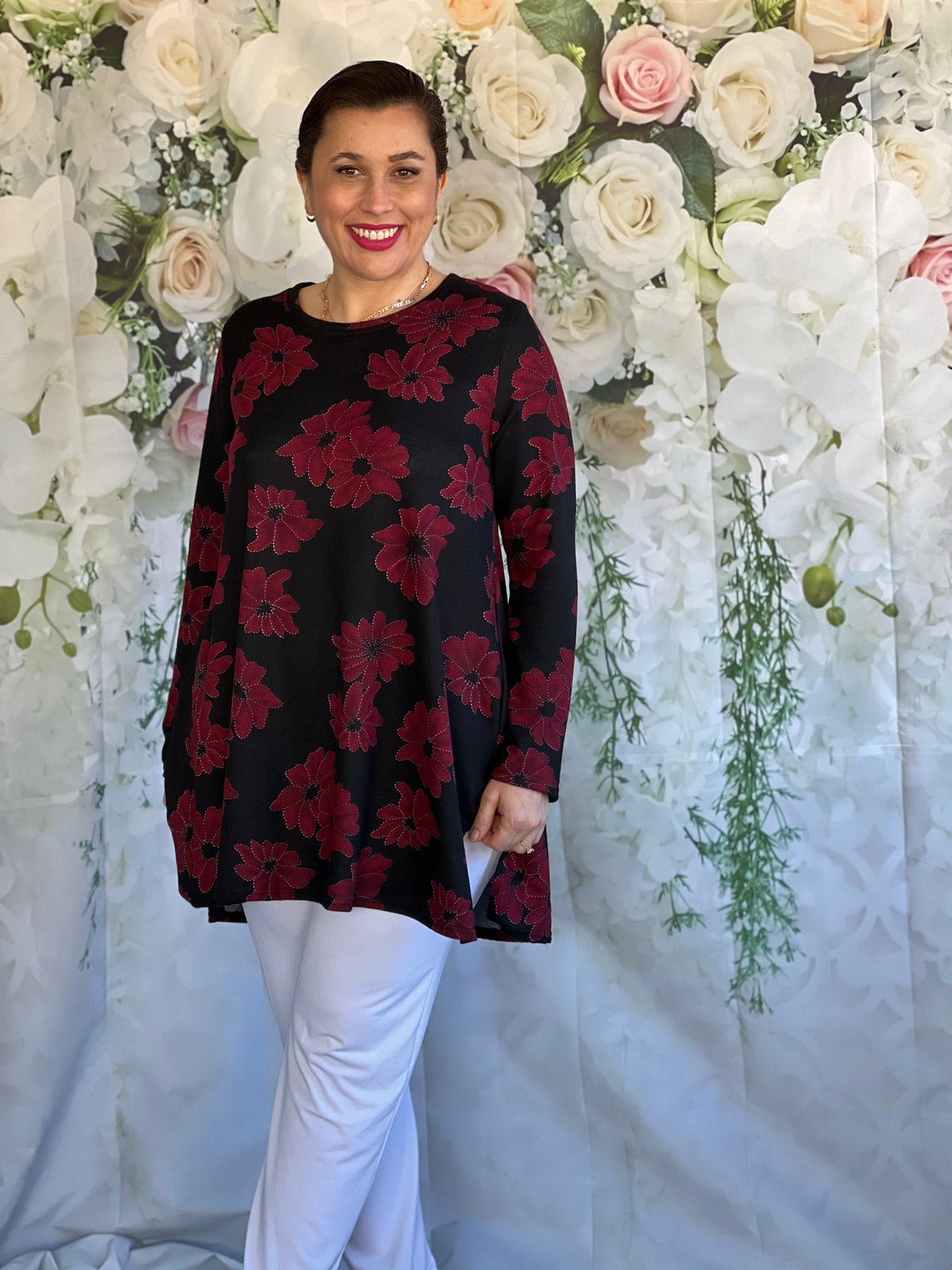 Dyna Black Floral Knit Tunic