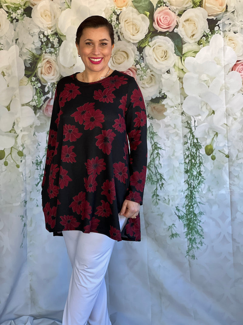 Dyna Black Floral Knit Tunic