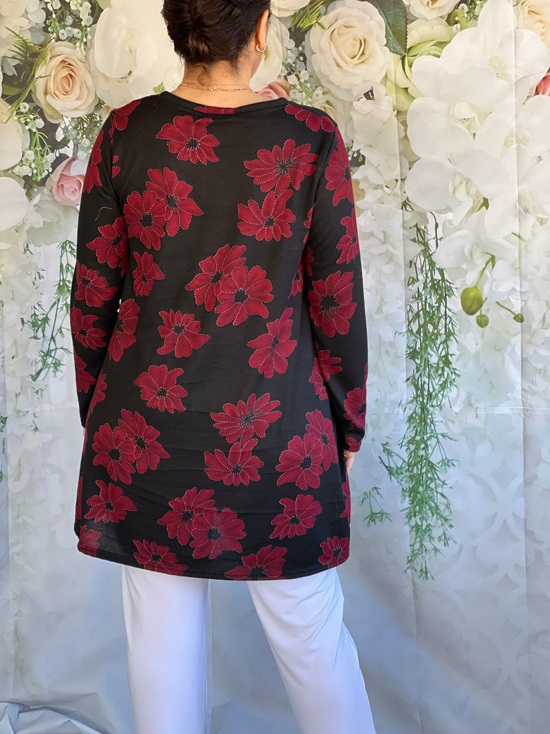 Dyna Black Floral Knit Tunic