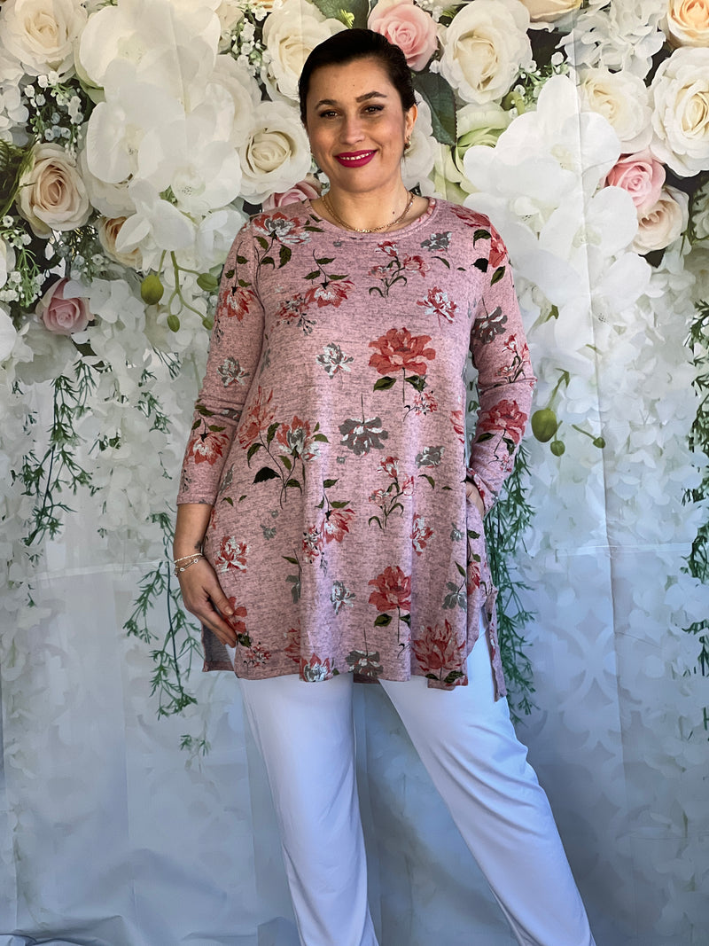 Dyna Pink Floral Knit Tunic