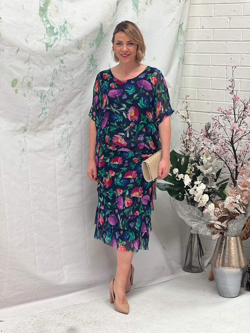 Clyde Floral Navy Silk Dress