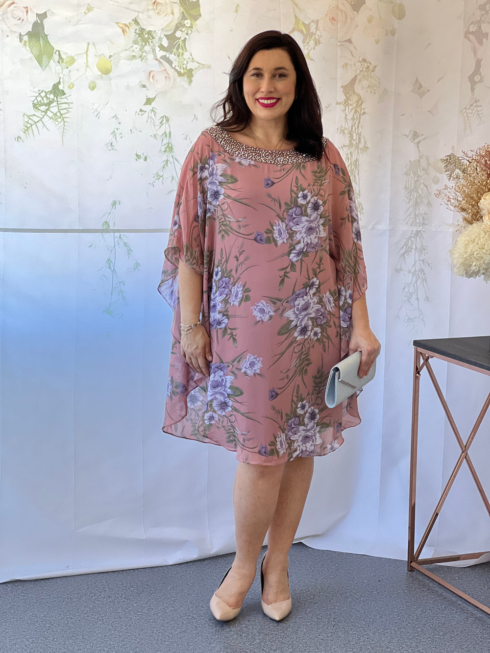 Elias Slate Floral Evening Dress