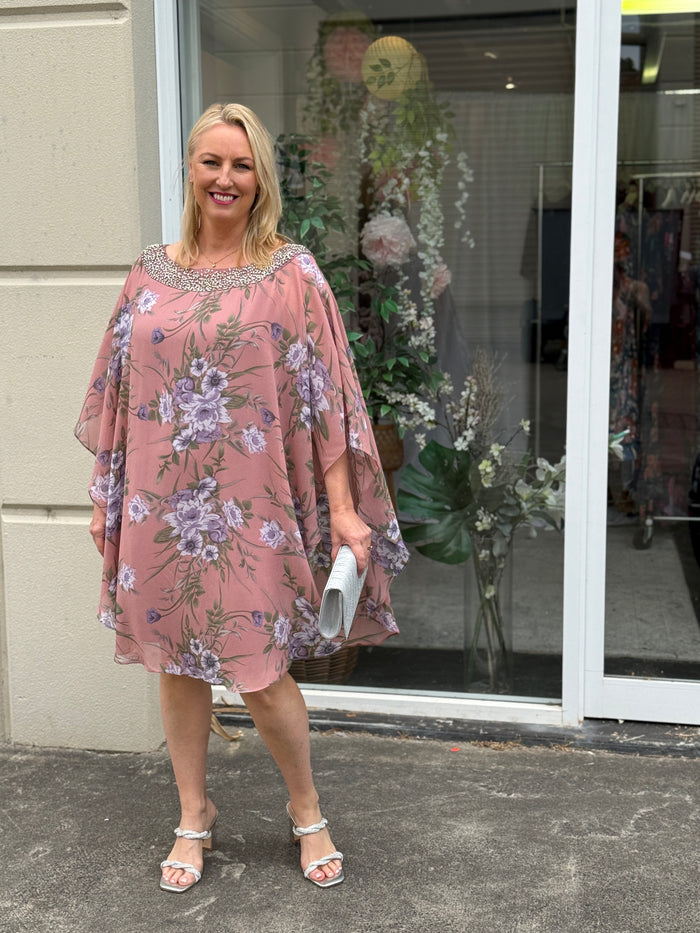 Elias Rose Floral Evening Dress
