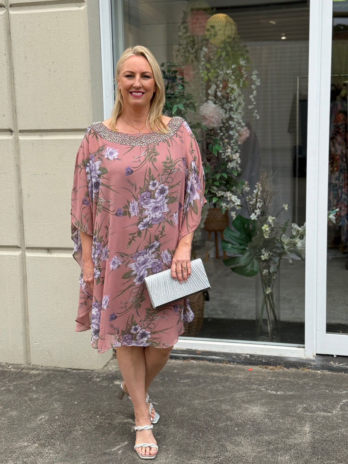 Elias Rose Floral Evening Dress