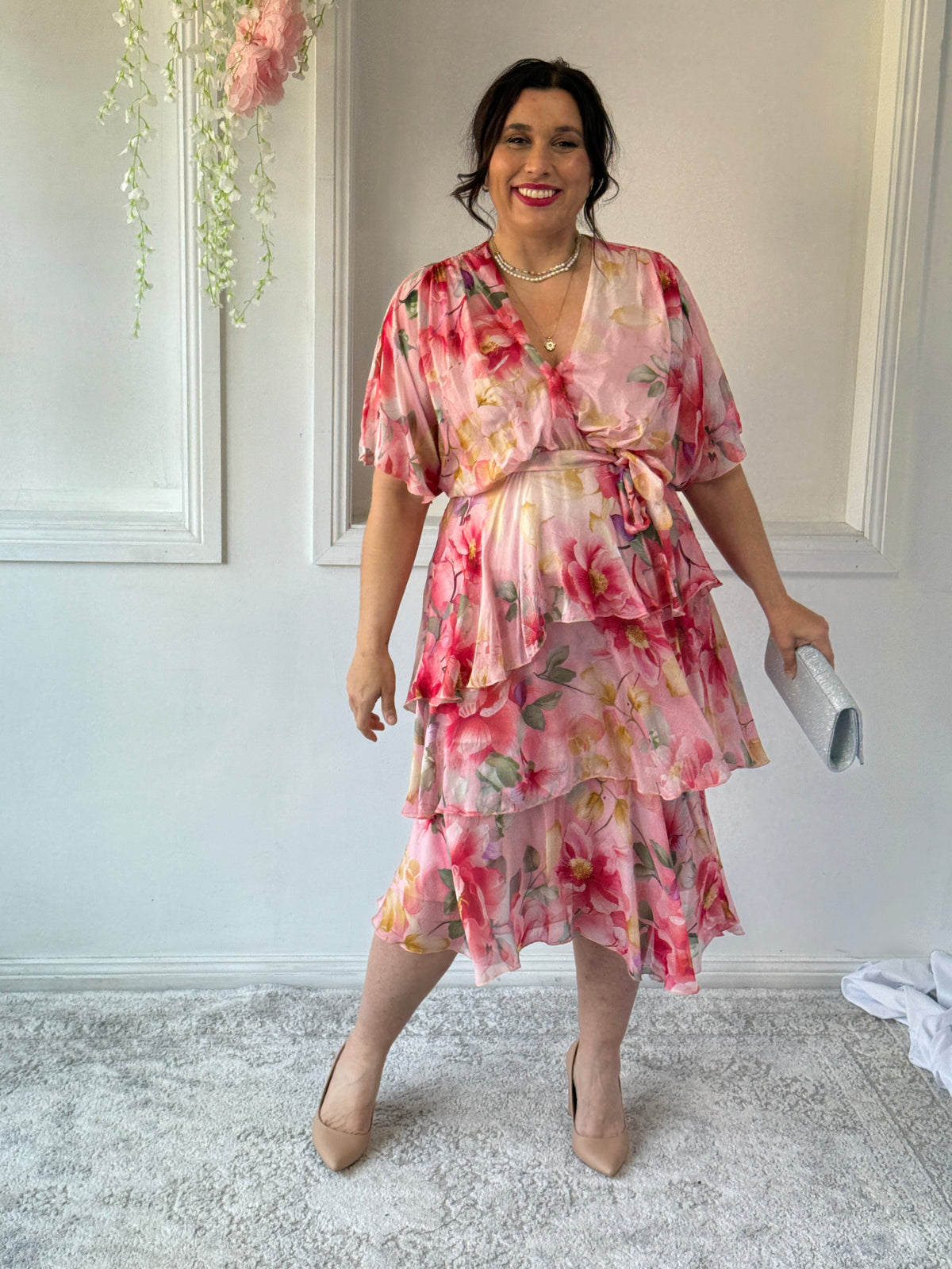 Emily Pink Floral Silk Dress