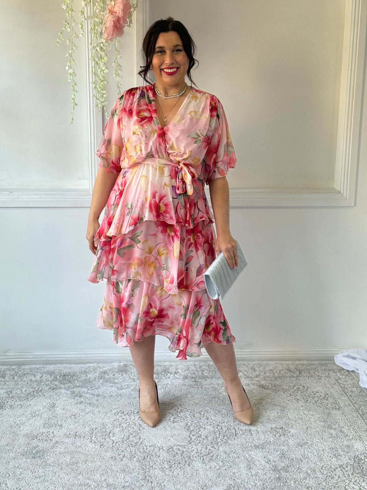 Emily Pink Floral Silk Dress