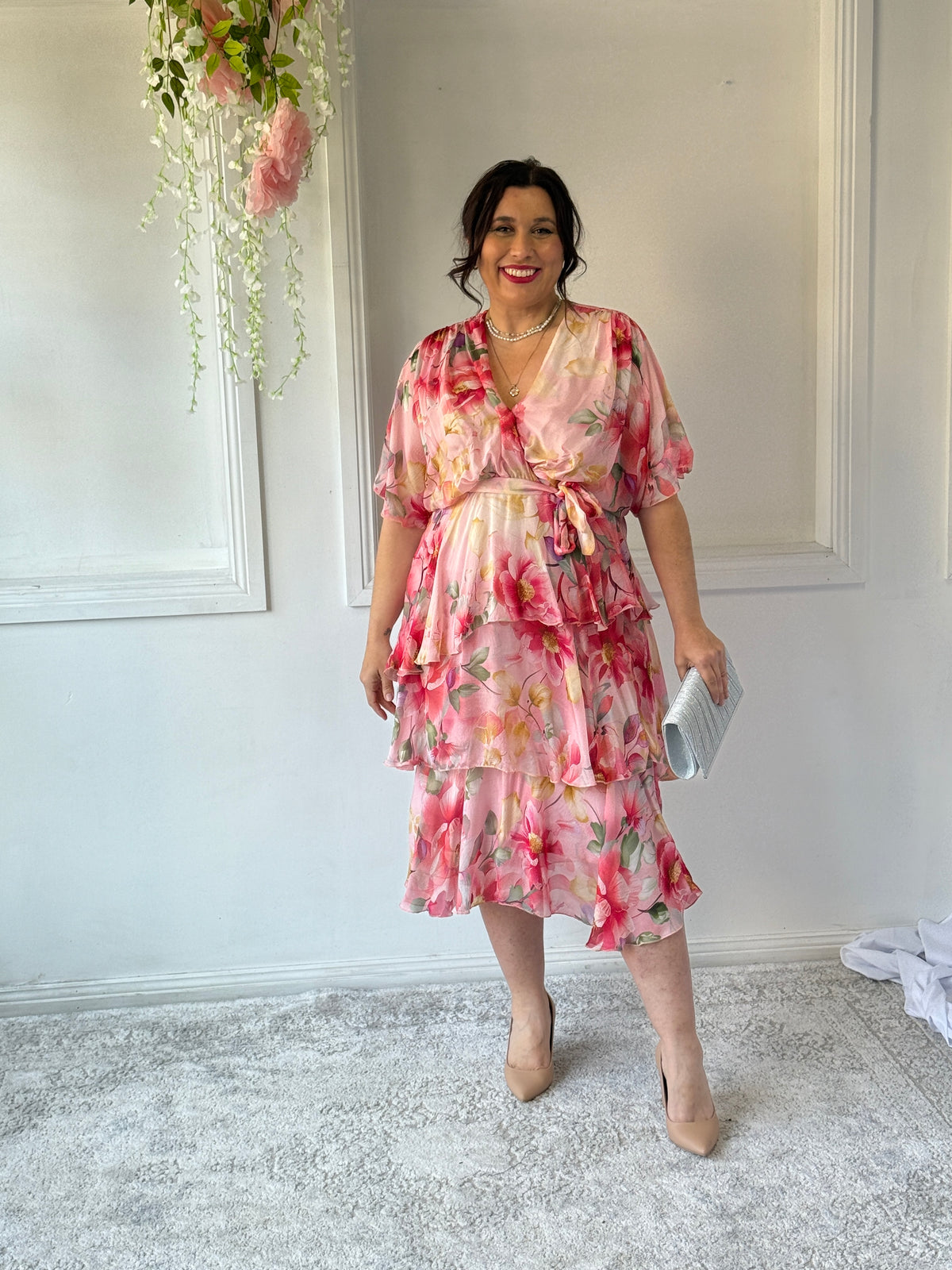 Emily Pink Floral Silk Dress