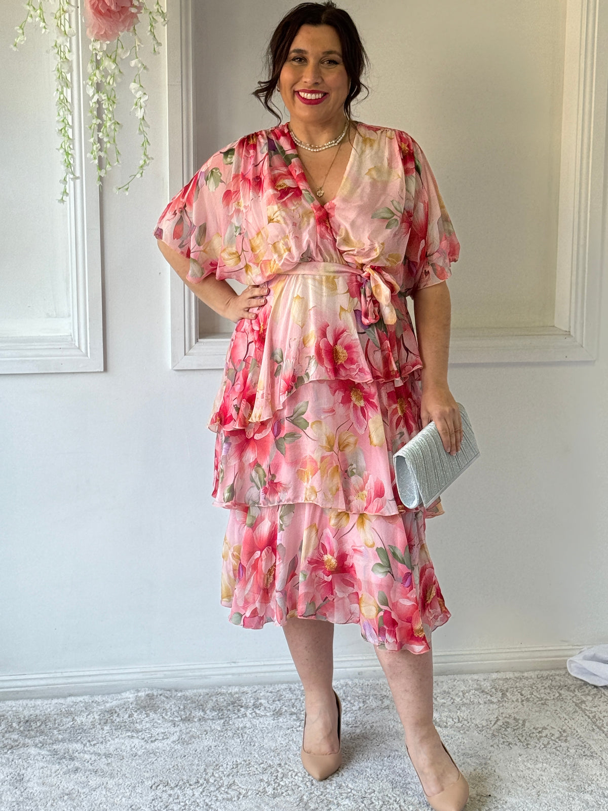 Emily Pink Floral Silk Dress