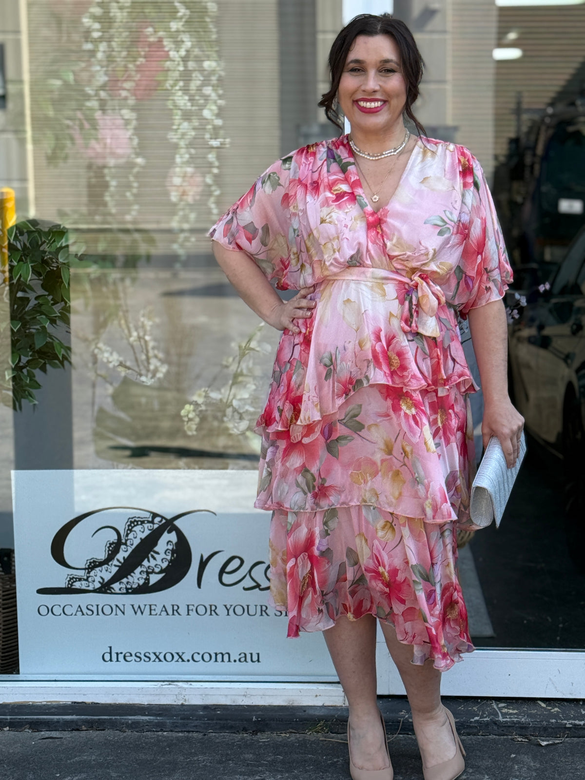 Emily Pink Floral Silk Dress