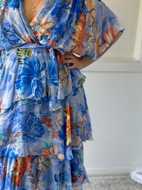 Emily Royal Floral Silk Dress