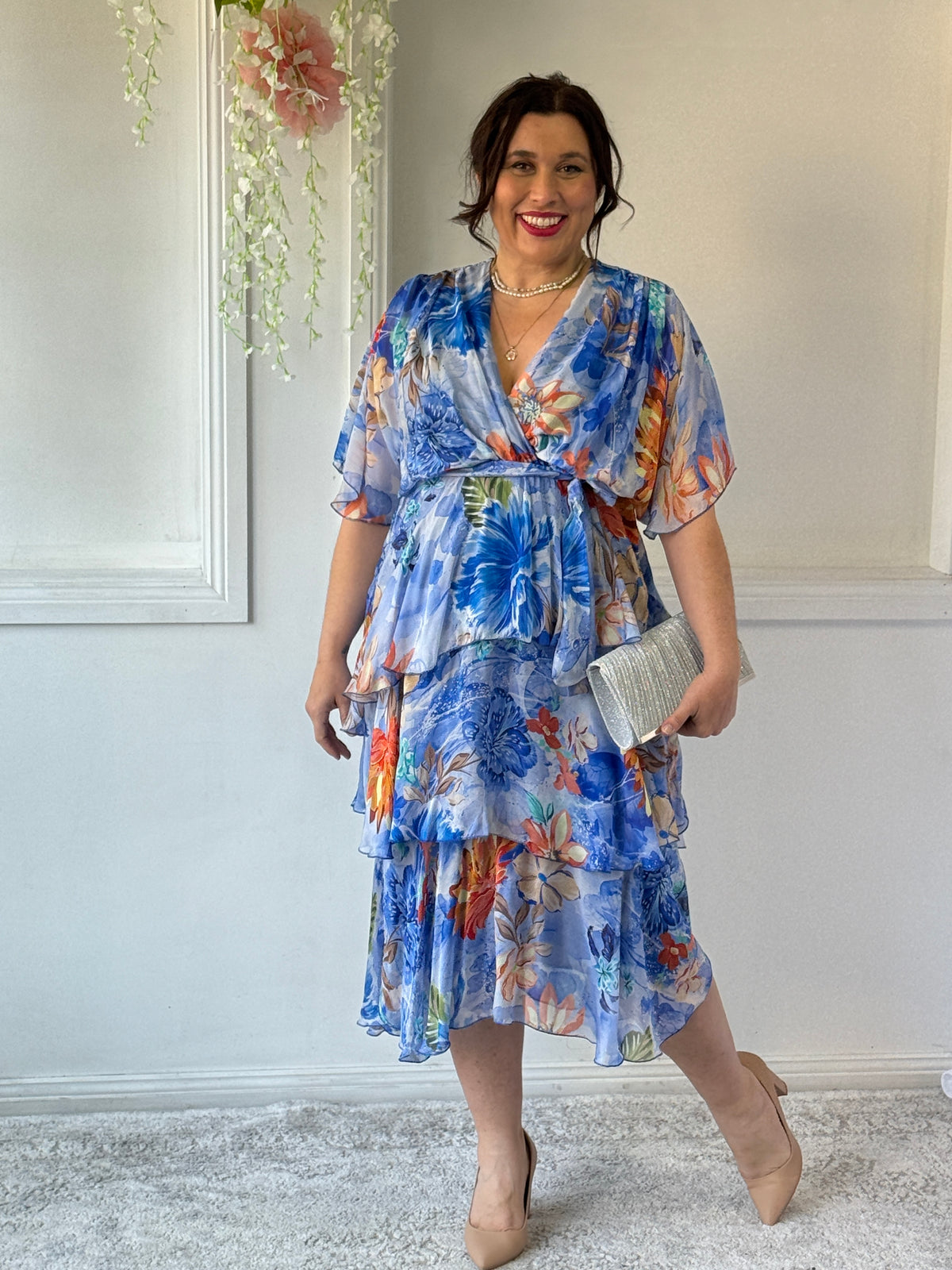 Emily Royal Floral Silk Dress